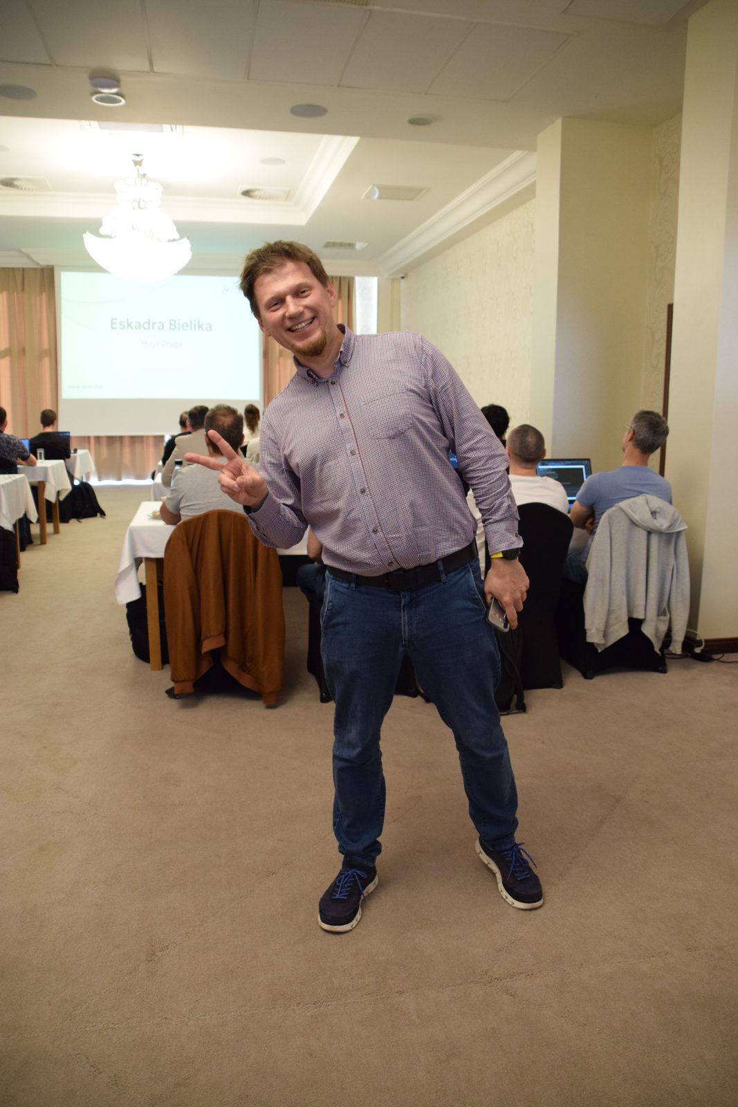 A workshop participant in high spirits