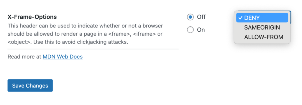 X-Frame-Options header configuration in HTTP Headers WordPress plugin